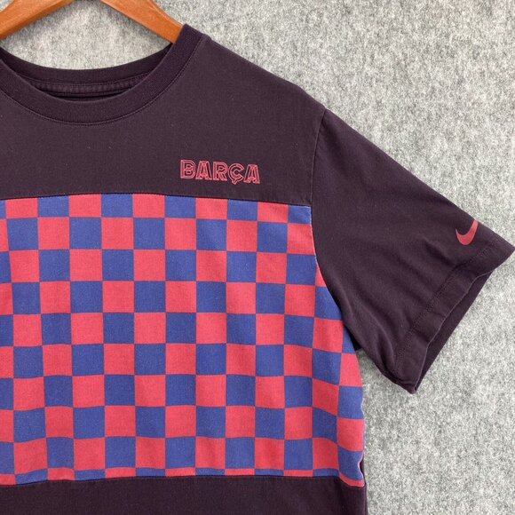 Nike FC Barcelona T Shirt Mens L Travel Crest 19/20 Burgundy Checkerboard Tee - Picture 2 of 9